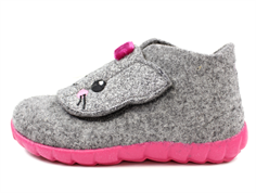 Superfit light grey/pink slippers Happy with cat wool felt